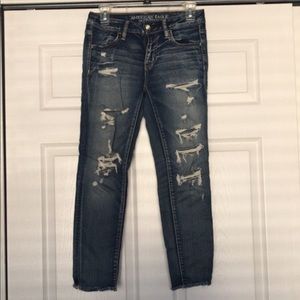 Lightly worn distressed cropped jeans